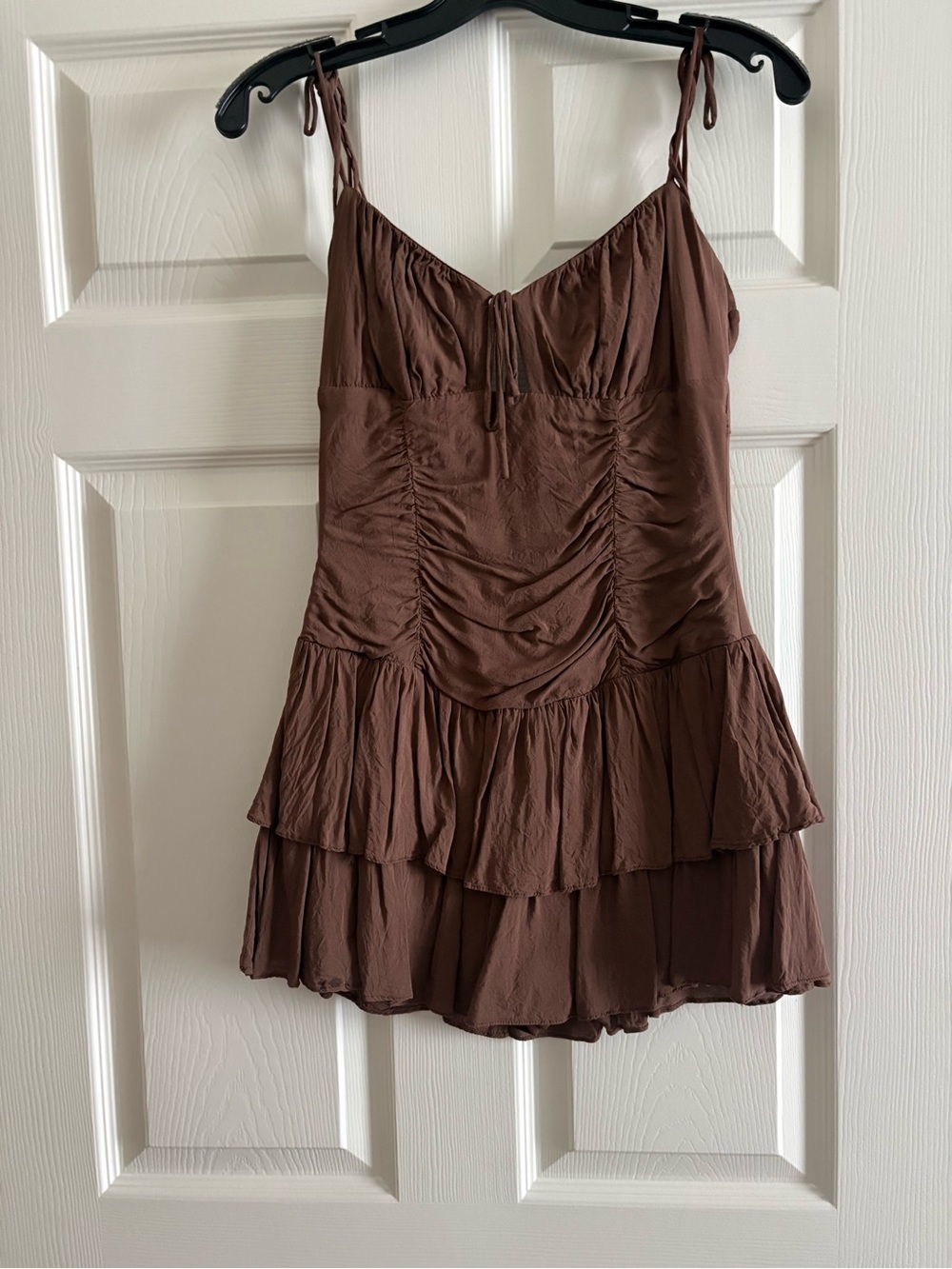 American Threads Brown Tiered Ruffle Mini Dress